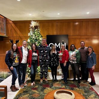 Group of team members at a holiday party