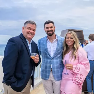 Group photo at a beach party